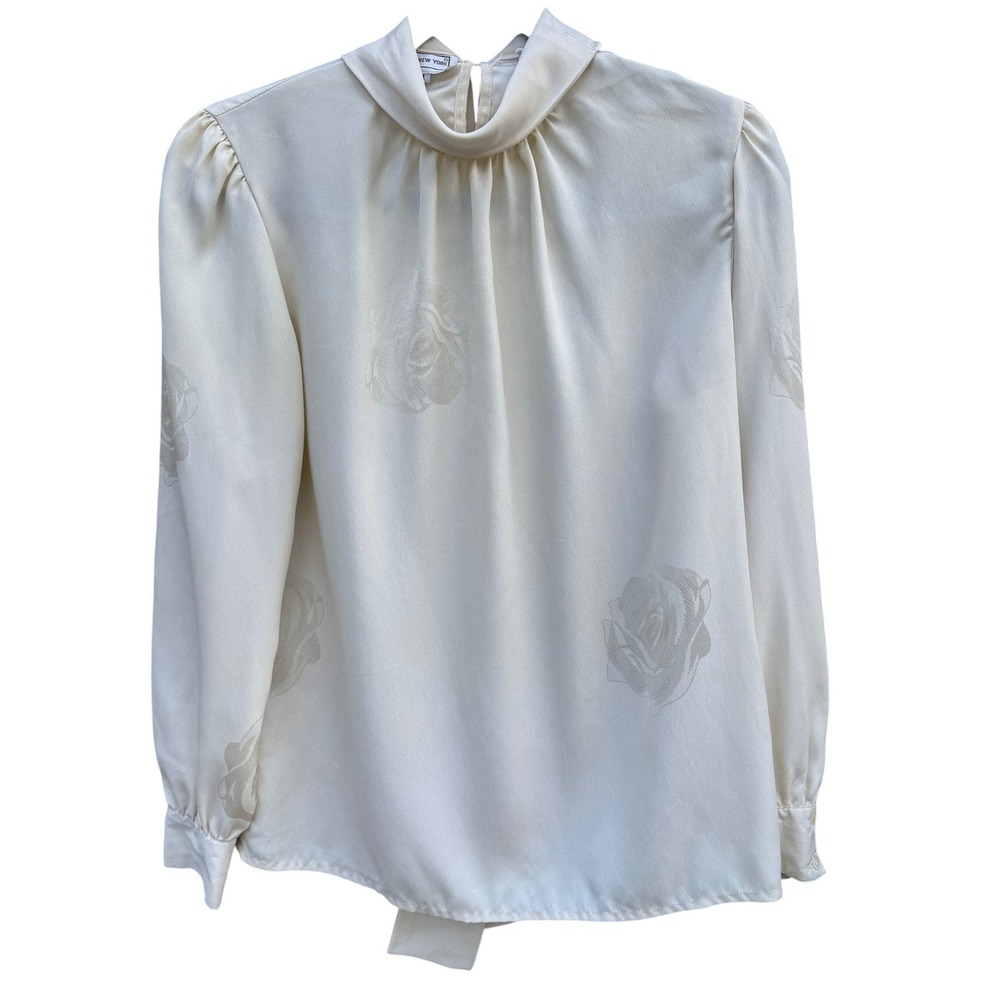Jones New York Vintage Coquette Jacquard High Neck Bow Tie Blouse Victorian 4